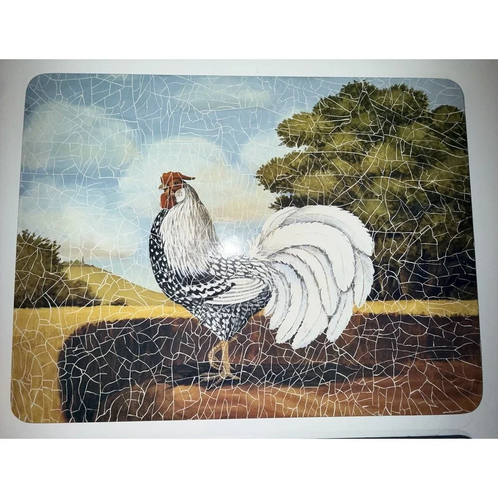 Rooster Rustic‎ Farmhouse Cork Backed Hard set of 2 Placemats Vintage Style